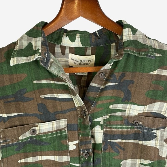 Denim & Supply Ralph Lauren Womens Shirt Size S Camo Over Plaid Button Front - Picture 2 of 12